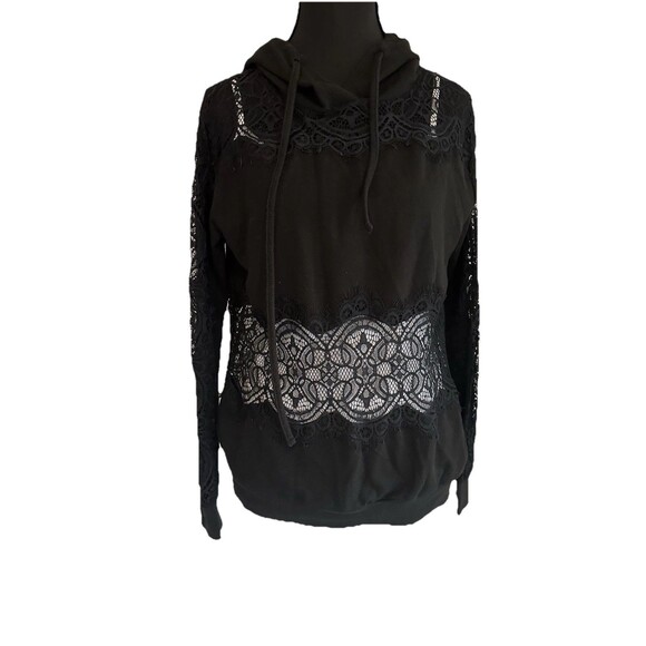 Venus Retro Black Lace Lightweight Hoodie Long Sleeve Women’s Size XS - Picture 1 of 7